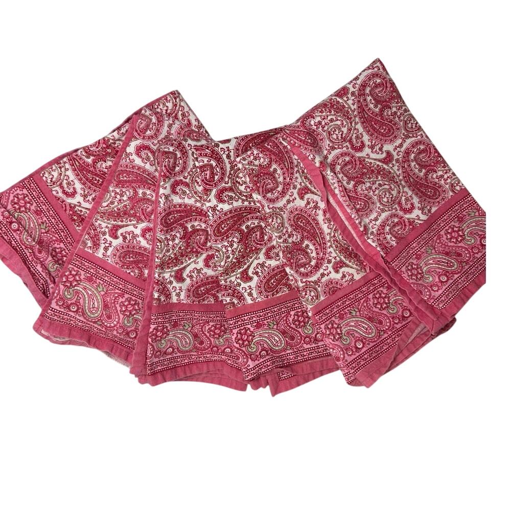 William Sonoma Reversible Pink Paisley Cottagecore Cotton Cloth Napkins Set Of 6